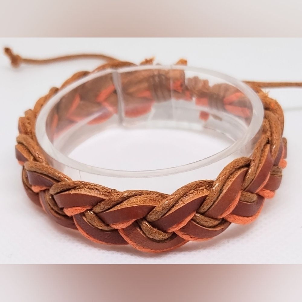 Men's bracelet leather braided brown‎ new e86